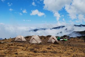 Shira Plateau.  Behind those tents, it drops off into the cloud forest.